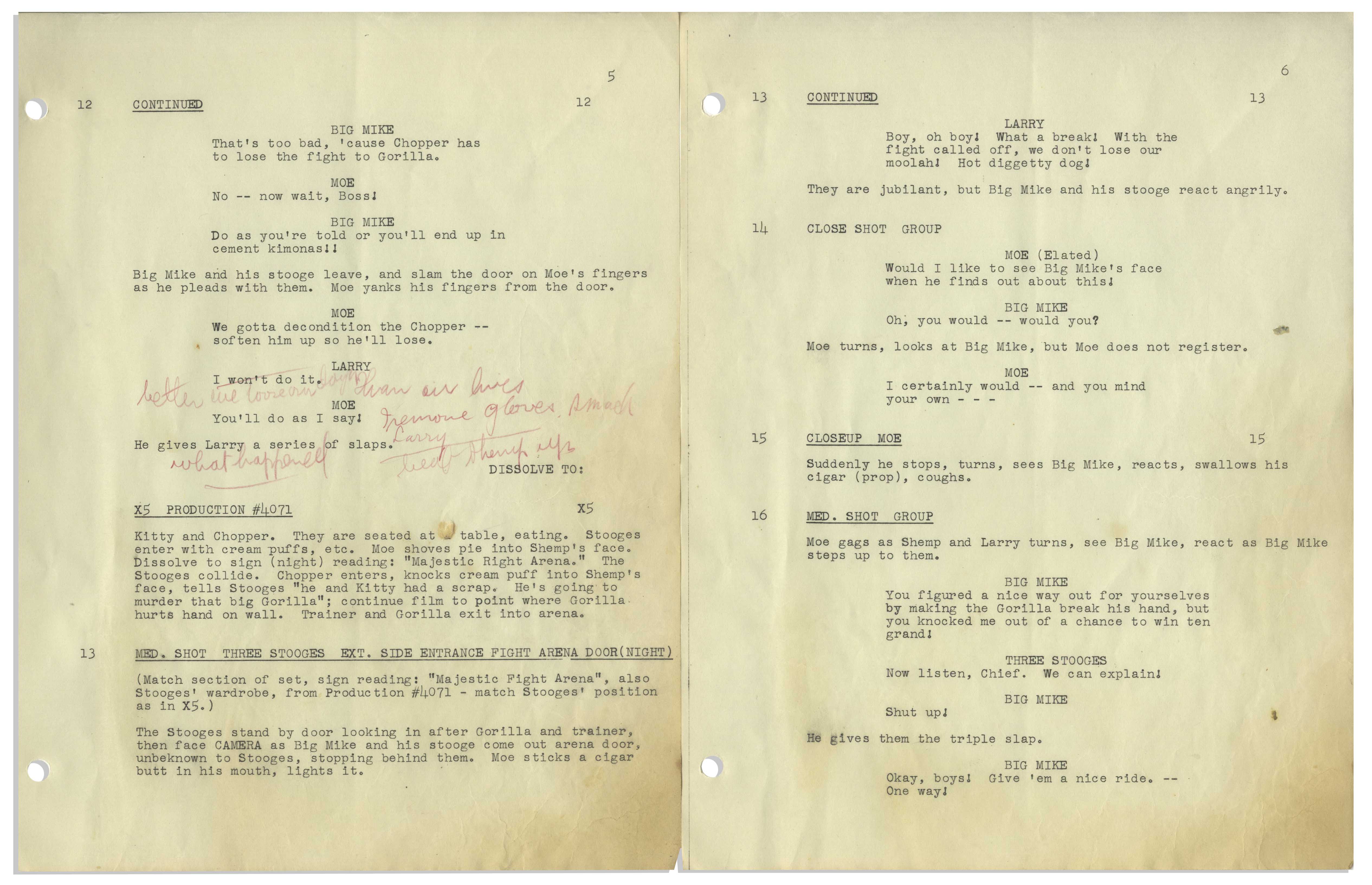 Lot detail moe howard s 10pp script dated april 1954 for the three