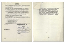 Three Stooges Employment Contract for ''The Outer Space Picture'', Dated March 1959 -- Signed Moe Howard, Larry Fine & Joe DeRita -- 28pp. Contract Measures 8.5'' x 11'' -- Very Good to Near Fine