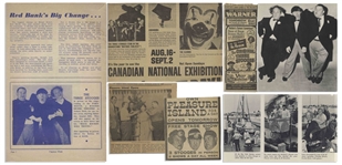 Lot of Three Binders With Over 225 Sleeves of Moe's Three Stooges News Clippings, Along With Programs & Adverts of Their Appearances, From the Curly Joe Era -- Some Notated by Moe -- Very Good Plus