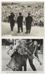 Moe Howard's Lot of 100 Glossy 10'' x 8'' Photos of the Three Stooges With Curly Joe -- From Their Films, Appearances, Some Candid -- Some Trimmed & Glued to Paper, Overall Very Good