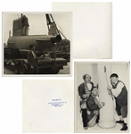 Moe Howard's Lot of 100 Glossy Photos During the Curly Joe Era -- Most From Their Films, Some of Three Stooges Appearances, Etc. -- 93 Measure 10 x 8, Six 7 x 9, One 9 x 8 -- Very Good