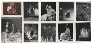 Moe Howard's Lot of 100 Photos During the Curly Joe Era -- Some Candid, Some of Three Stooges Appearances, Three Stooges Cartoon Characters, Etc. -- Varying Sizes, Most 10'' x 8'' -- Very Good