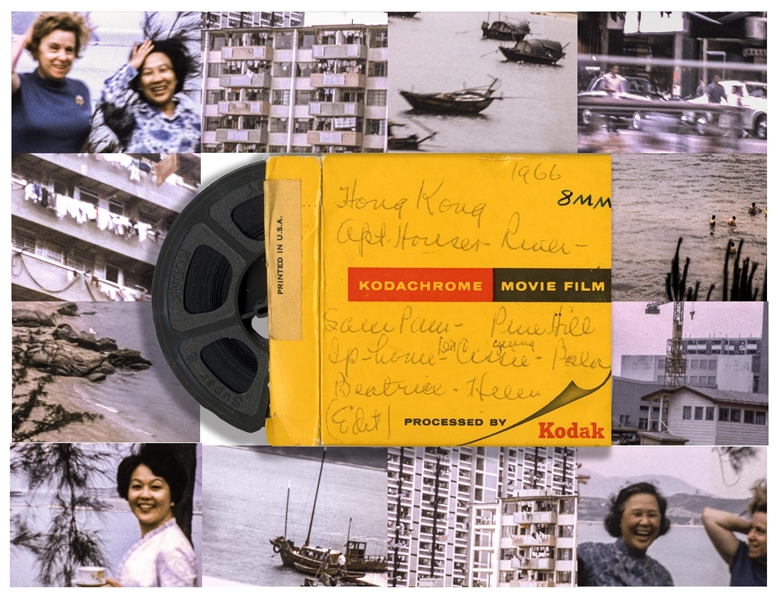 Moe Howard's Kodachrome Super 8 Home Movie Film Reel -- Labeled in Part ''Hong Kong'', With Postmark From April 1966 -- Run-Time Approx. 3:30 Minutes, Clip of Film Online at NateDSanders.com