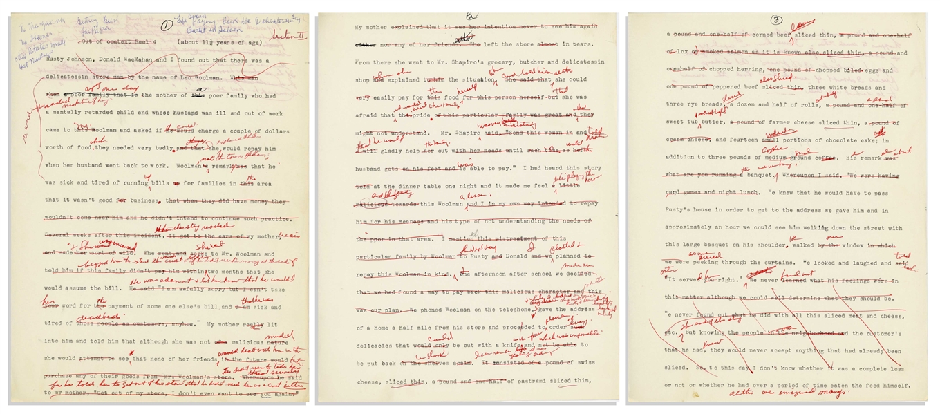 330+ Typed & Handwritten Pages of Moe Howard's Autobiography in Draft Form -- Many Pages Heavily Annotated by Moe: Sections Crossed Out, Others Added -- Most Pages Measure 8.5'' x 11'' -- Very Good