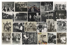Moe Howards Lot of 100 Glossy 10 x 8 Photos of the Three Stooges With Curly Joe -- From Their Films, Appearances, Some Candid -- Some Trimmed & Glued to Paper, Overall Very Good