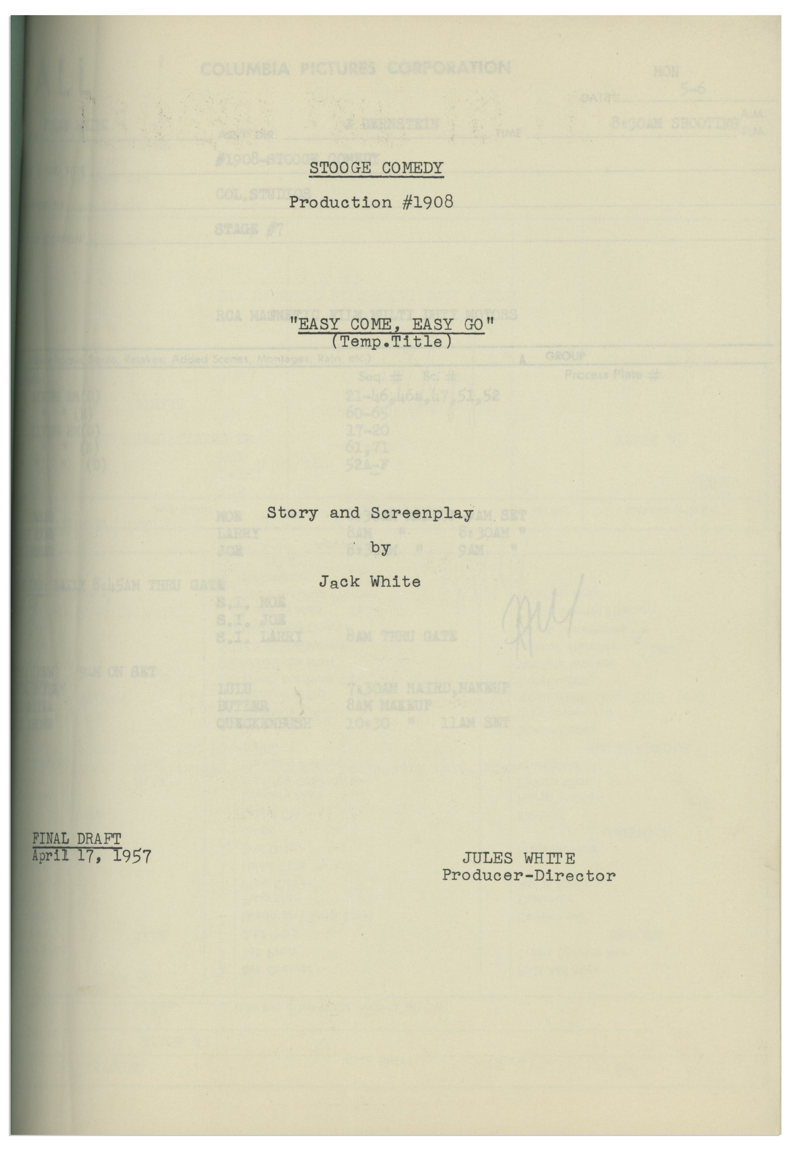 Lot Detail - Moe Howard's 21pp. Script Dated April 1957 for The Three ...