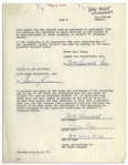 May 1959 Agreement Signed by Larry Fine, Joe DeRita & Twice-Signed by Moe Howard -- Agreement With Their Agent Harry Romm Measures 8.5'' x 11'' -- Page 2 Only, Else Near Fine