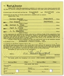 Moe Howard Thrice-Signed Bank of America Document Upon Opening the Bank Account for ''3 Stooges Meet the Martians'' -- Measures 5'' x 6'' -- Near Fine Condition