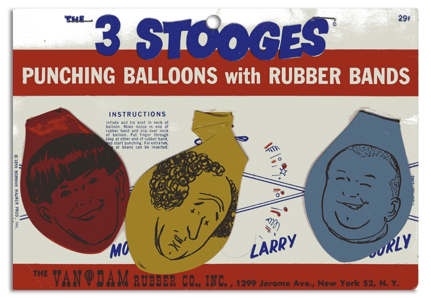 Moe Howard's Set of 2 Toys, The 3 Stooges Punching Balloons in Original Packaging, Circa 1959 -- Each Measures 8.75 x 6 -- Very Good