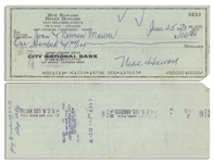 Moe Howard Lot of Two Checks Signed, One Dated 15 October 1960 Measuring 7'' x 3.25'' -- Second Check Made Out to His Daughter's Family, Dated 25 June 1973 and Measuring 8.25'' x 3'' -- Very Good