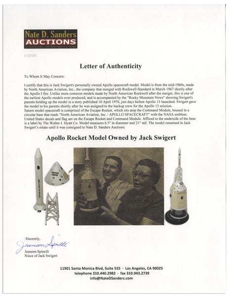 Jack Swigert's Personally Owned Apollo Spacecraft Model by North American Aviation, Inc. -- Pre-Apollo I Model