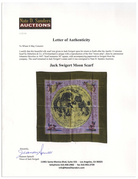 Beautiful Silk Scarf Given to Jack Swigert -- Scarf Has the First Moon Atlas, Done in 1647 by Johannes Hevelius