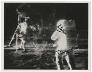 Exceptional Apollo 11 Crew Signed 10'' x 8'' NASA Photo of Armstrong & Aldrin on the Moon -- Near Fine With Bold, Uninscribed Signatures -- With Steve Zarelli COA