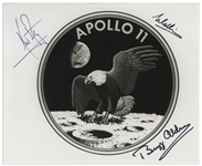 Apollo 11 Crew Signed 10'' x 8'' NASA Photo of the Mission Insignia -- Near Fine With Bold, Uninscribed Signatures -- With Steve Zarelli COA