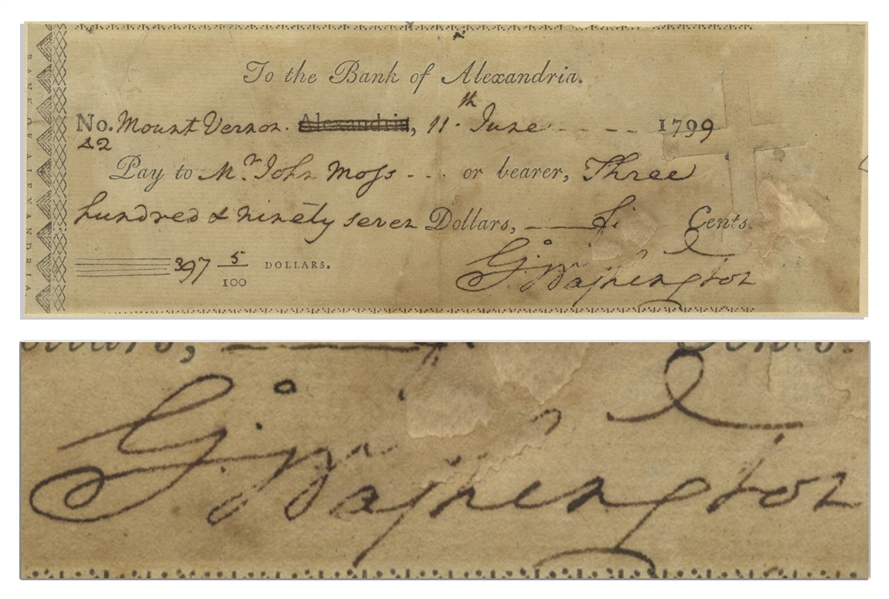 George Washington Check Signed -- With PSA COA