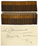 Mark Twain Signed The Works of Mark Twain -- Signed Both S.L. Clemens / Mark Twain in the First Volume -- Complete 37 Volume Set With Rare Autobiography Volumes