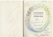 Beautiful, Original Artwork Signed by Marc Chagall in His Book, ''Les Ceramiques et Sculptures de Chagall''