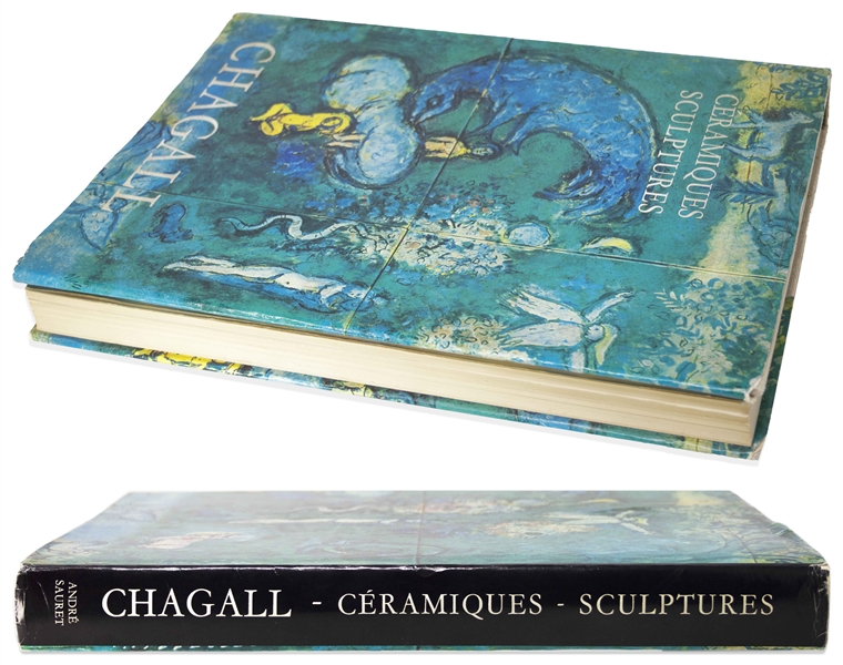 Beautiful, Original Artwork Signed by Marc Chagall in His Book, ''Les Ceramiques et Sculptures de Chagall''