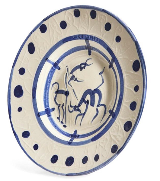 Pablo Picasso ''La Pique'', Number 103 -- Ceramic Plate Created at the Madoura Pottery Studios in Small 150 Edition, Painted by Picasso in His Quintessential Style