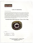 Cincinnati Reds 1990 World Series ''Wire to Wire'' Ring -- Given to the Husband of Longtime Staffer Joyce Pfarr