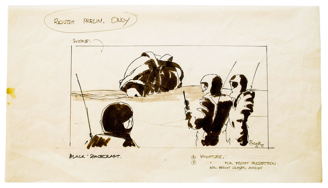 Early Concept Art for ''Alien'', Done in 1977 -- Depicting the Scene Where the Characters Kane, Dallas and Lambert First Encounter the Derelict Alien Ship on Moon LV-426