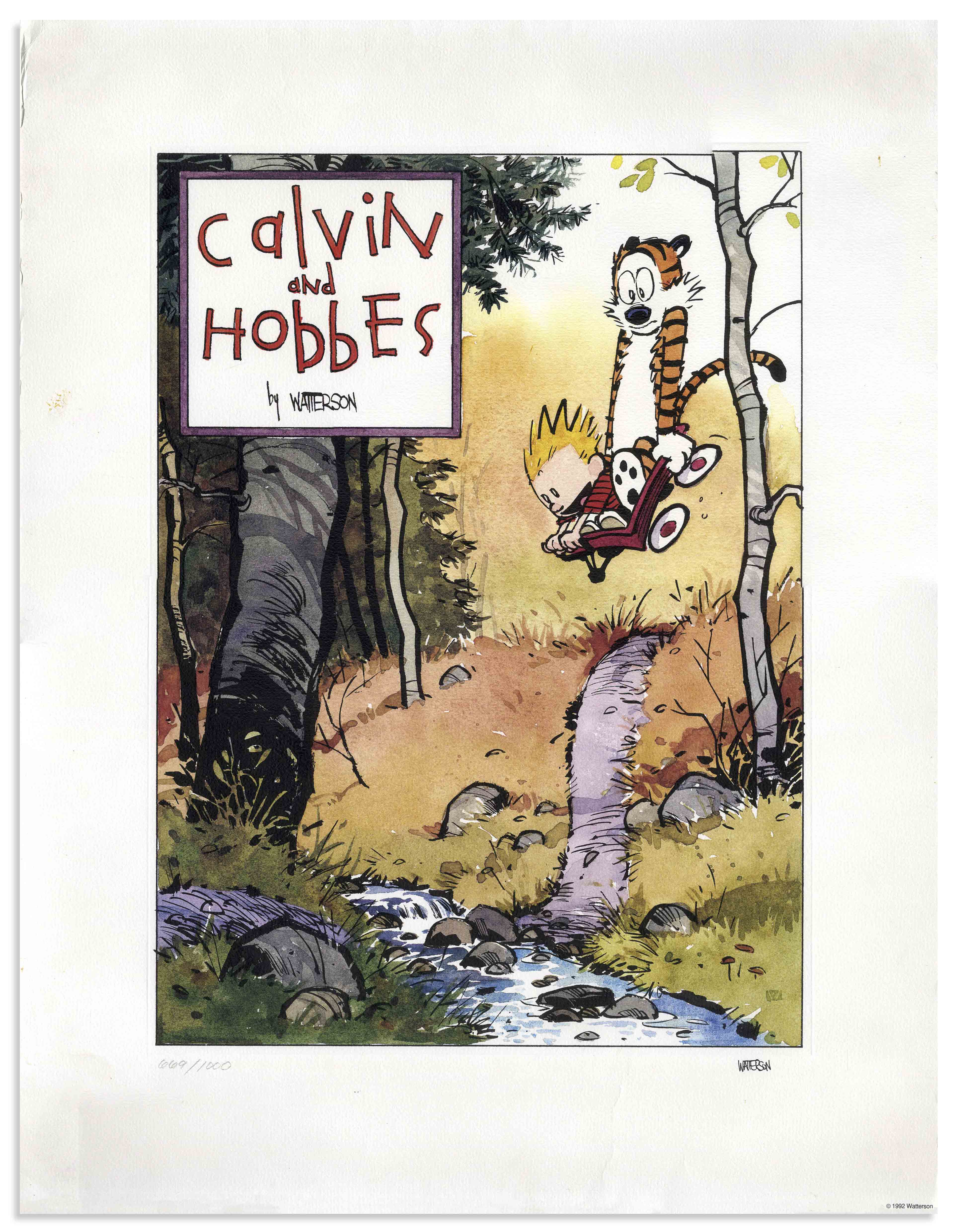 Bill Watterson Signed Limited Edition Lithograph of ''Calvin and Hobbes ...