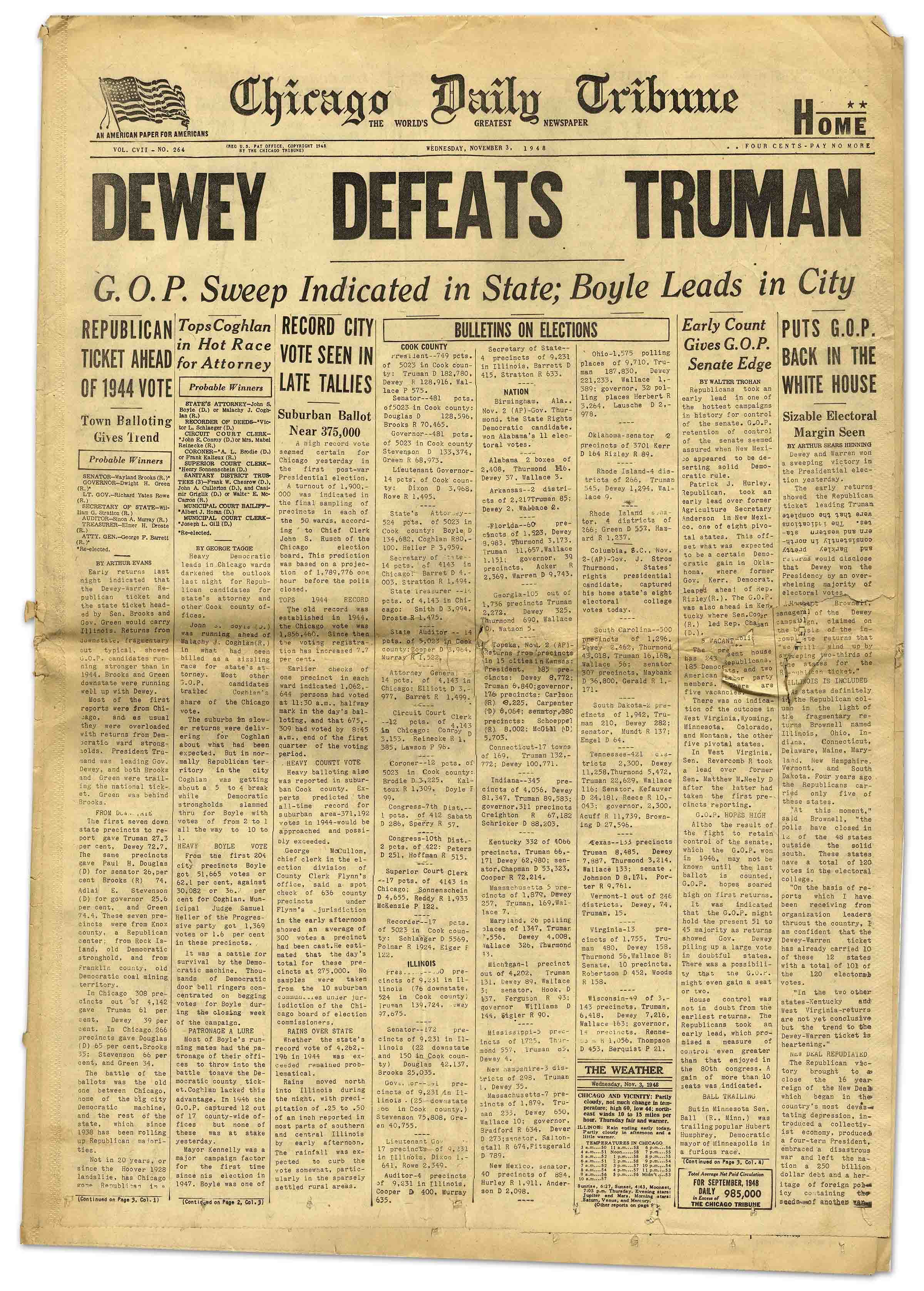 Lot Detail - ''Dewey Defeats Truman'' Newspaper -- The Most Famous ...