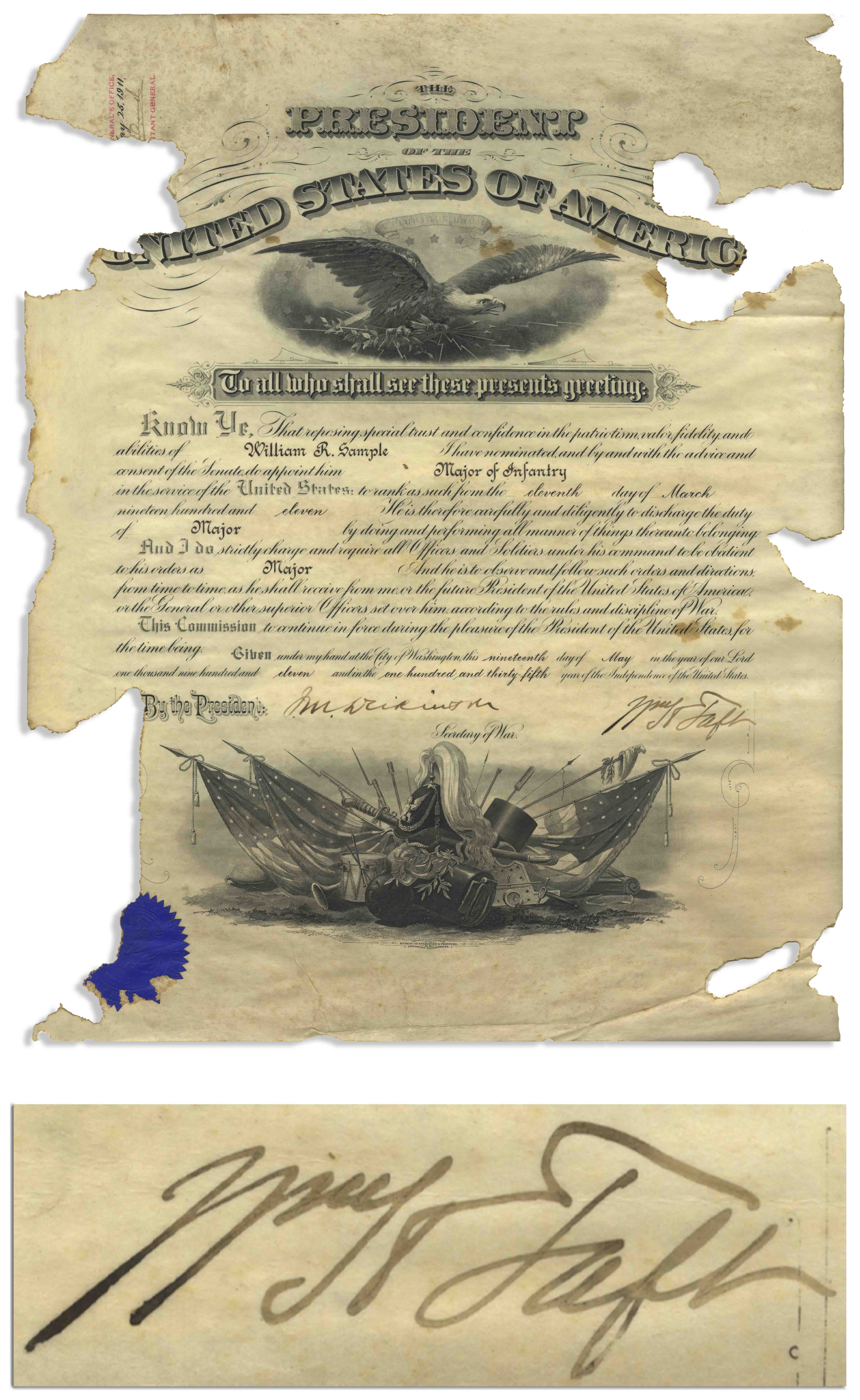 Lot Detail - William Howard Taft Military Appointment Signed as President