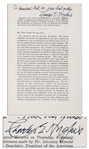 Charles Evan Hughes Speech Signed -- Speech Is About the Importance of the Justice System, Delivered on the 115th Anniversary of the Supreme Court