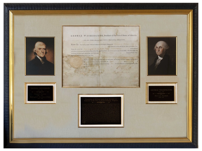 George Washington Appointment Signed as President -- Countersigned by Thomas Jefferson as Secretary of State