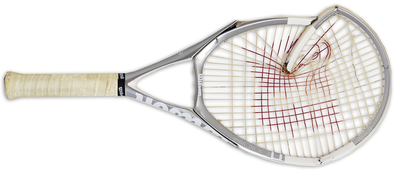 Serena Williams' Signed Tennis Racket From Wimbledon 2005 -- The Racket That Williams Famously Smashed After Losing the First Set in the First Round Before Coming Back to Win the Match