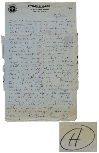 Hunter S. Thompson Autograph Letter Signed on New Year's Eve, 1961 -- …Novel is bogged down horribly. Starting over again… -- Thompson Also Writes of Football, His Favorite Sport