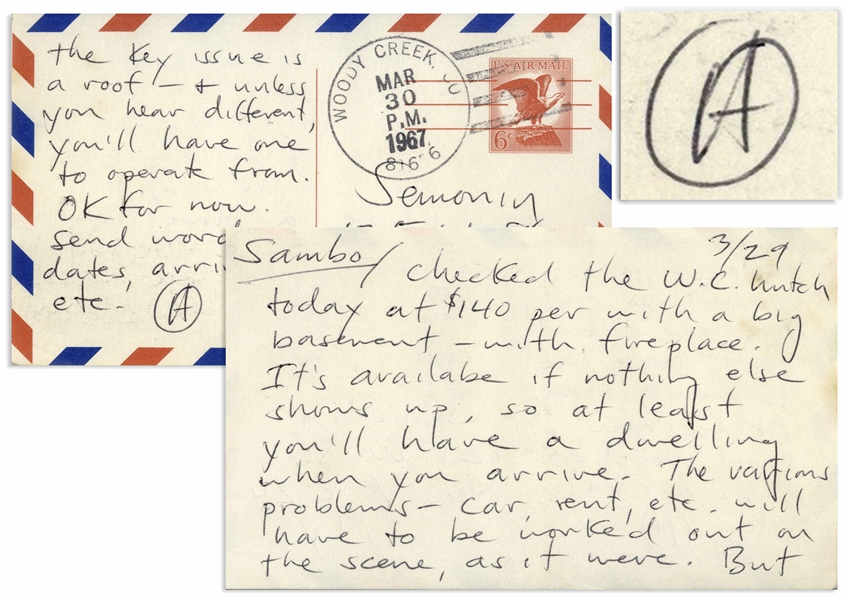 Hunter S. Thompson Autograph Letter Signed -- …The key issue is a roof…