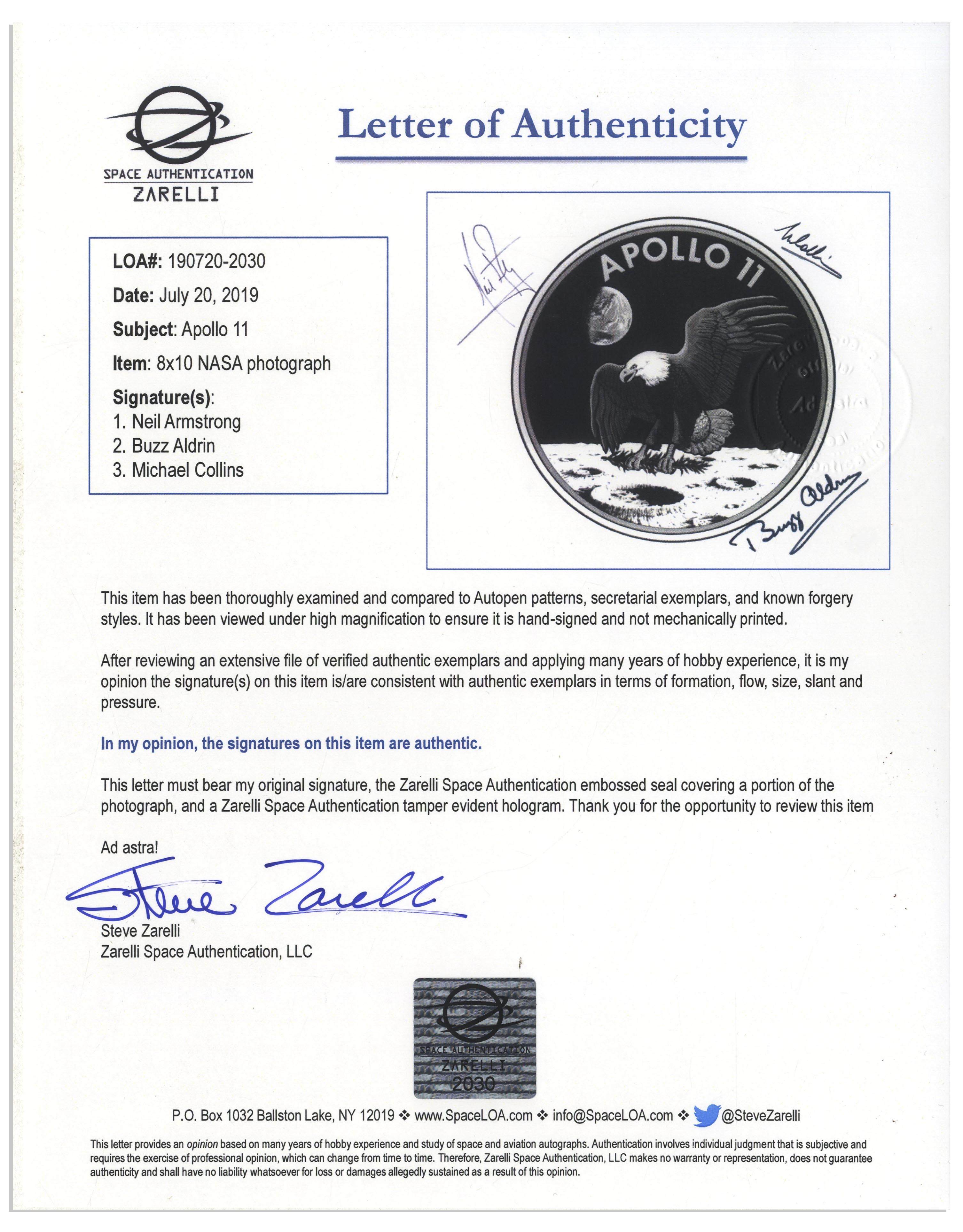 Lot Detail - Apollo 11 Crew Signed 10'' x 8'' NASA Photo of the Mission ...