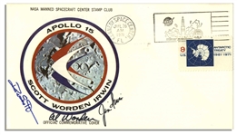 Apollo 15 Crew-Signed NASA Insurance Cover -- From Al Wordens Personal Collection, as Written by Him, and Also With His Signed COA