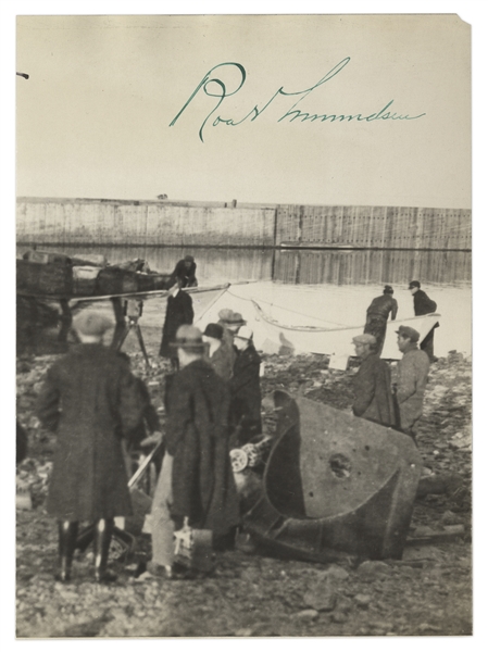 Roald Amundsen Signed Photograph -- Showing His Crew Dismantling the Famed ''Norge'' Aircraft