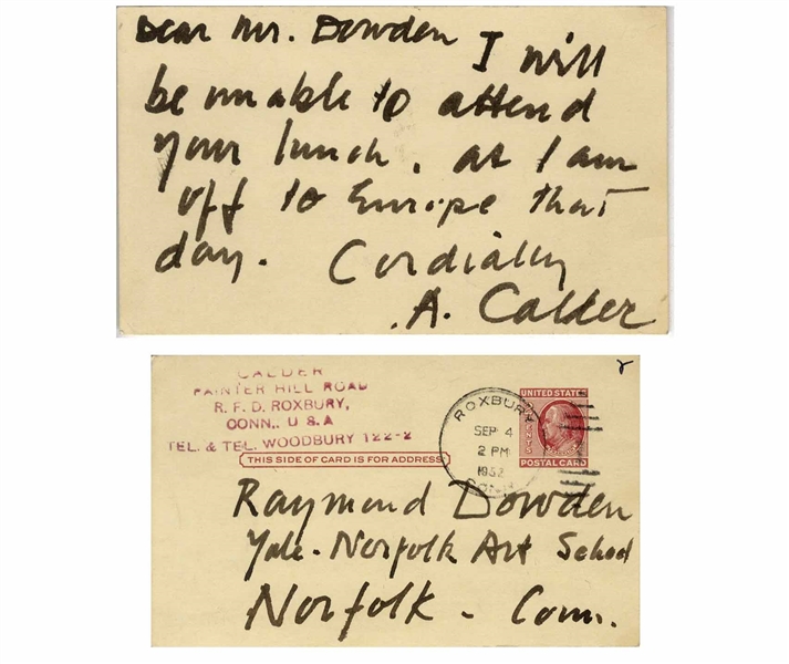 Alexander Calder Autograph Note Signed -- ''...I am off to Europe...''