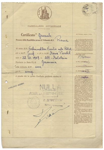 Oskar and Emilie Schindler Archive Concerning Their Move to Argentina After World War II -- Including Oskar's Boarding Document to Leave Europe