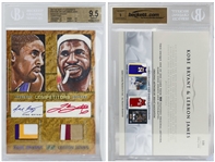 Kobe Bryant & LeBron James Dual-Signed 2015 Bar Competitors Card by Super Break -- 1/1 of a Kind -- Beckett Graded 9.5 for Card & 9 for Autographs -- 6" x 9" Oversized Card With Game-Worn Patches