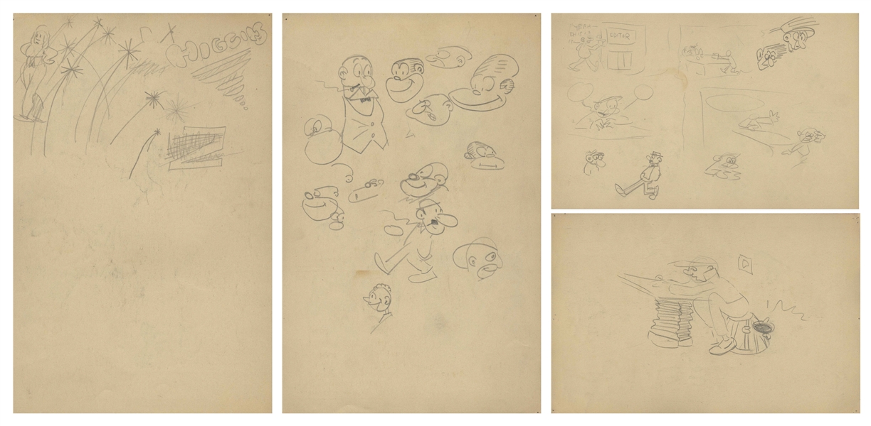 Collection of 18 Sketches by Sheldon Mayer -- Circa Early 1930s at the Beginning of Mayer's Professional Career