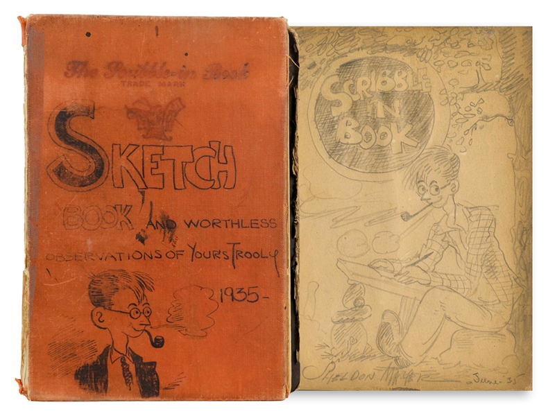 Sheldon Mayer Sketchbook & Diary From 1935-1937 With Over 65 Pages of Sketches & 70 Pages of Writing -- Mayer Recounts His Early Career Selling ''Scribbly'', Being Sued by His Former Boss & More