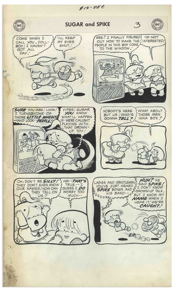 Sheldon Mayer Original Hand-Drawn ''Sugar and Spike'' Comic Book -- 17 Pages From the December 1957 Issue #12 -- Sugar and Spike Discover TV's and Rubber Bands