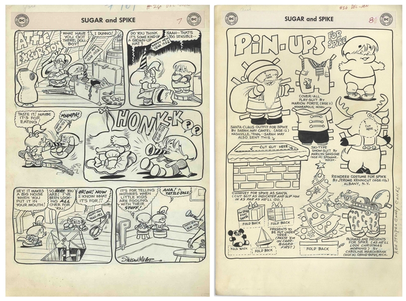 Sheldon Mayer Original Hand-Drawn ''Sugar and Spike'' Comic Book -- 21 Pages From the December 1959-January 1960 Issue #26 -- The Christmas Issue