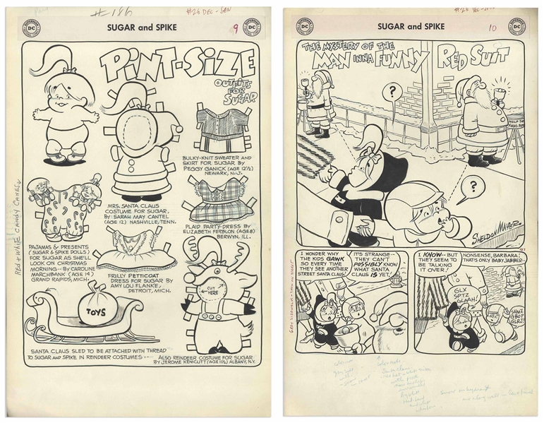 Sheldon Mayer Original Hand-Drawn ''Sugar and Spike'' Comic Book -- 21 Pages From the December 1959-January 1960 Issue #26 -- The Christmas Issue