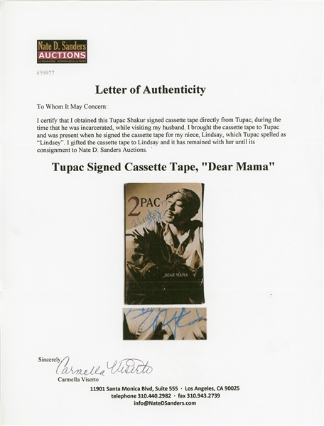 Tupac Shakur Signed Cassette Tape Cover for ''Dear Mama''