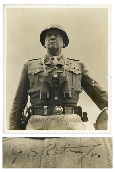 George Patton Signed 8'' x 9.5'' Photo, Showing His Famous Ivory Pistol Holstered  -- With COA From University Archives