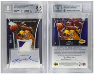 Kobe Bryant Signed 2004-05 Exquisite Collection 3-Color Patch Card by Upper Deck, With Game-Worn Jersey Patch -- #25 of 100 in Limited Edition -- Beckett Graded 10 for Autograph & 8.5 for Card