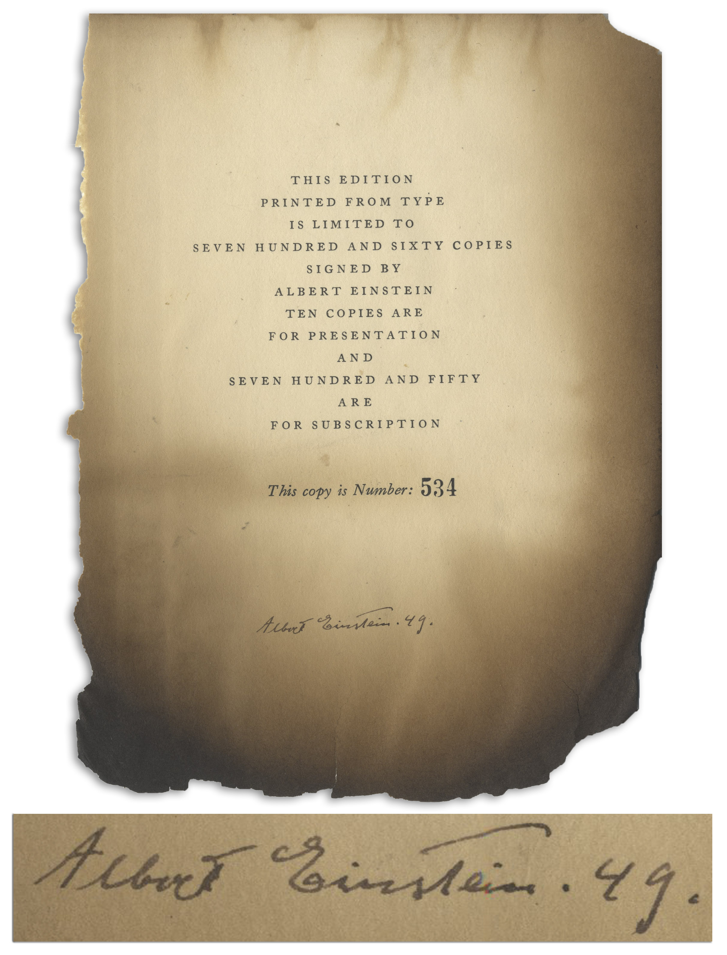 Albert Einstein Signature From 1949 -- The Limited Edition Page From ...