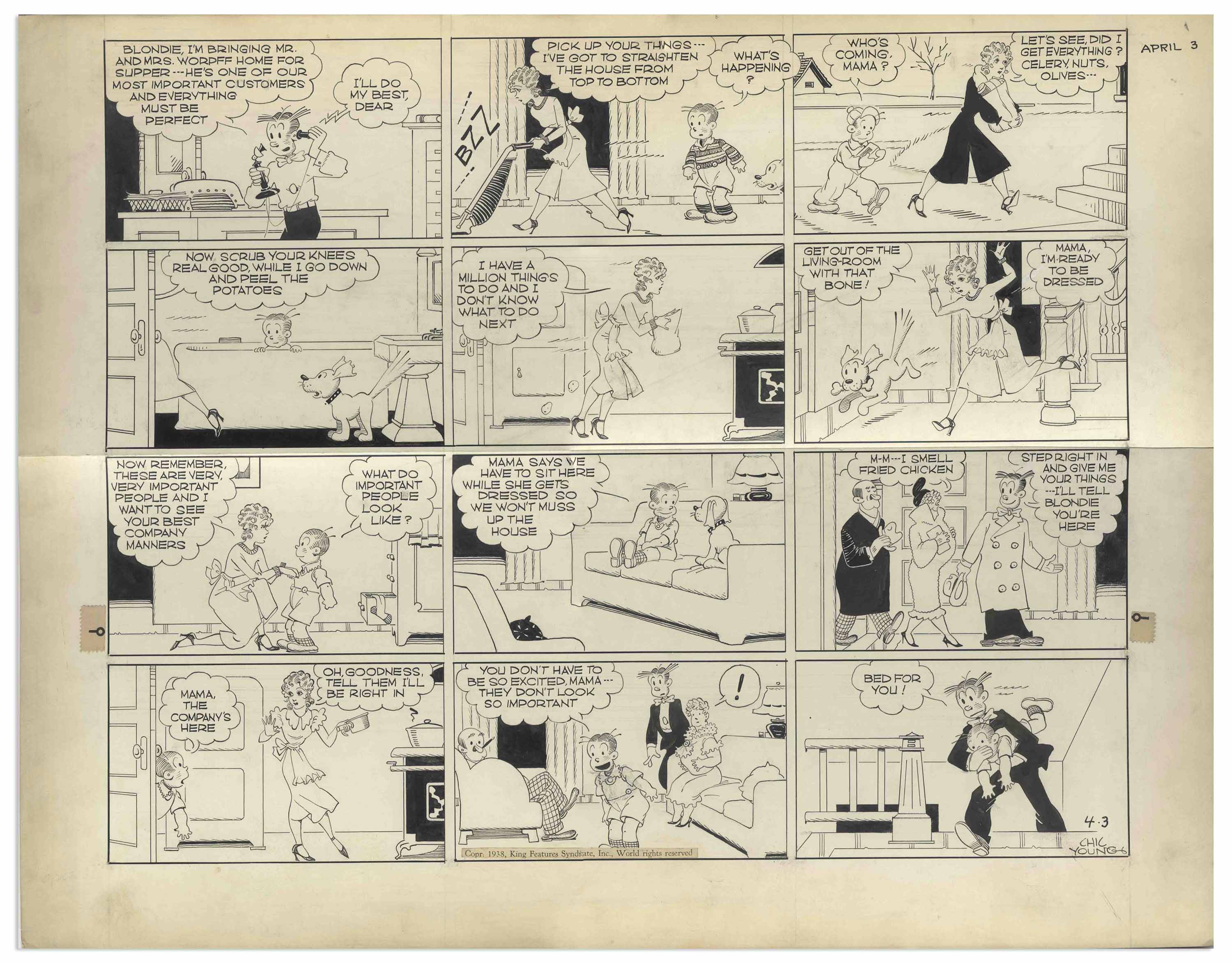 Lot Detail - Chic Young Hand-Drawn ''Blondie'' Sunday Comic Strip From ...