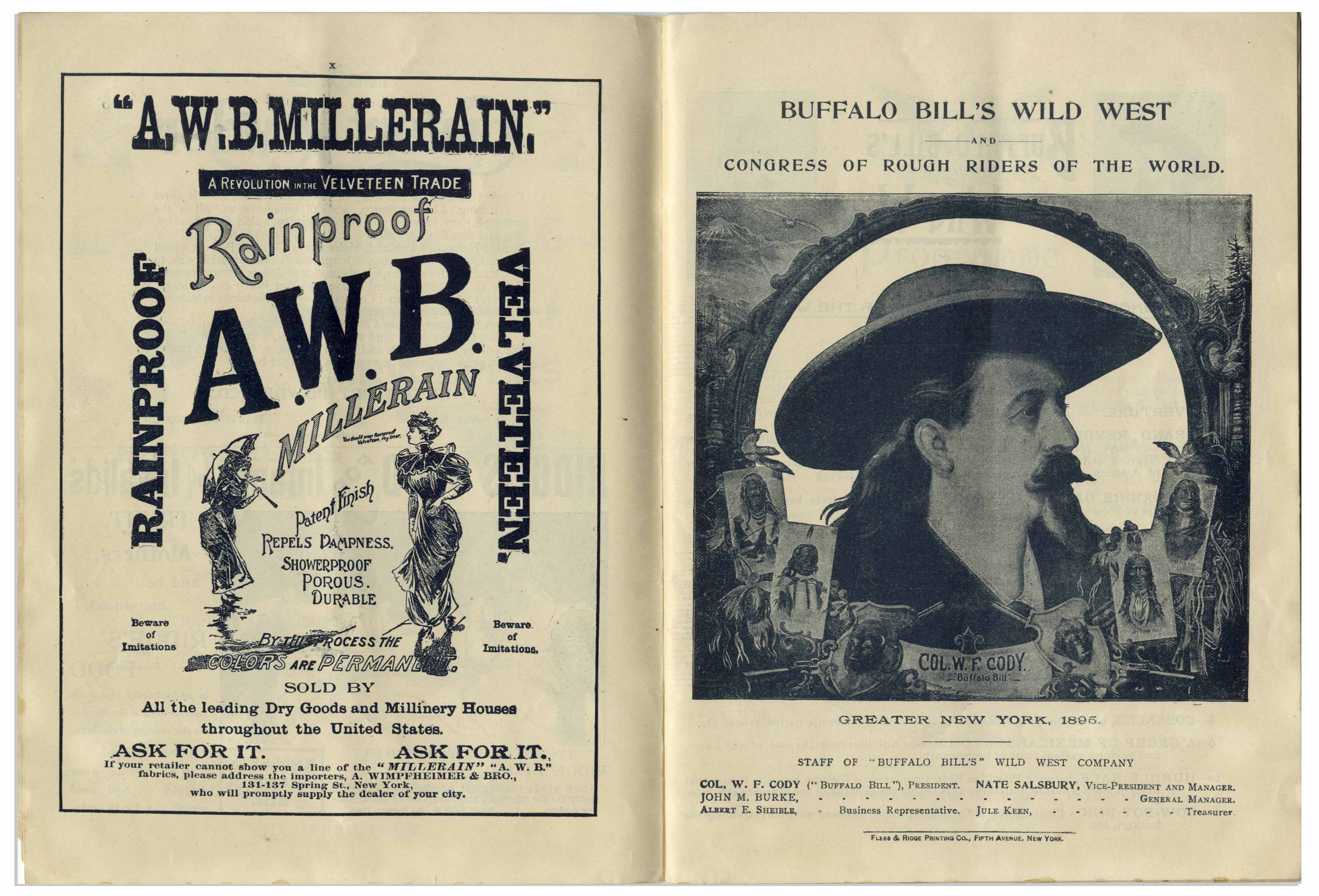 Lot Detail - 1895 Program for ''Buffalo Bill's Wild West'' Show --  Featuring Buffalo Bill Cody ''sharpshooting at full speed'', Annie Oakley &  Cody Rescuing Settlers From Attack